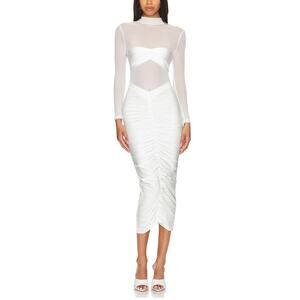 Seroya Levina Midi Dress White Mockneck Sheer Mesh Paneling New size XS